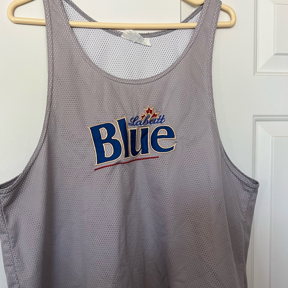 Men’s tank top, grey, llabatt blue logo